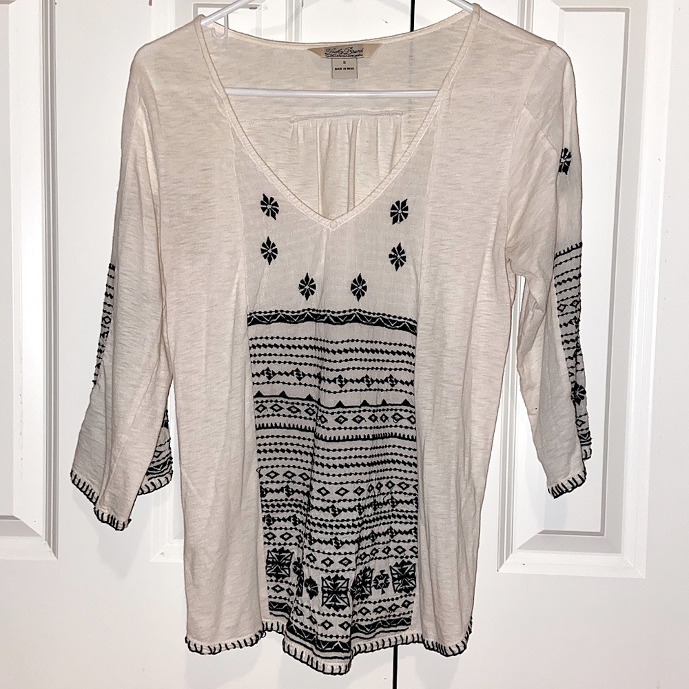 Lucky brand embroidered cream top